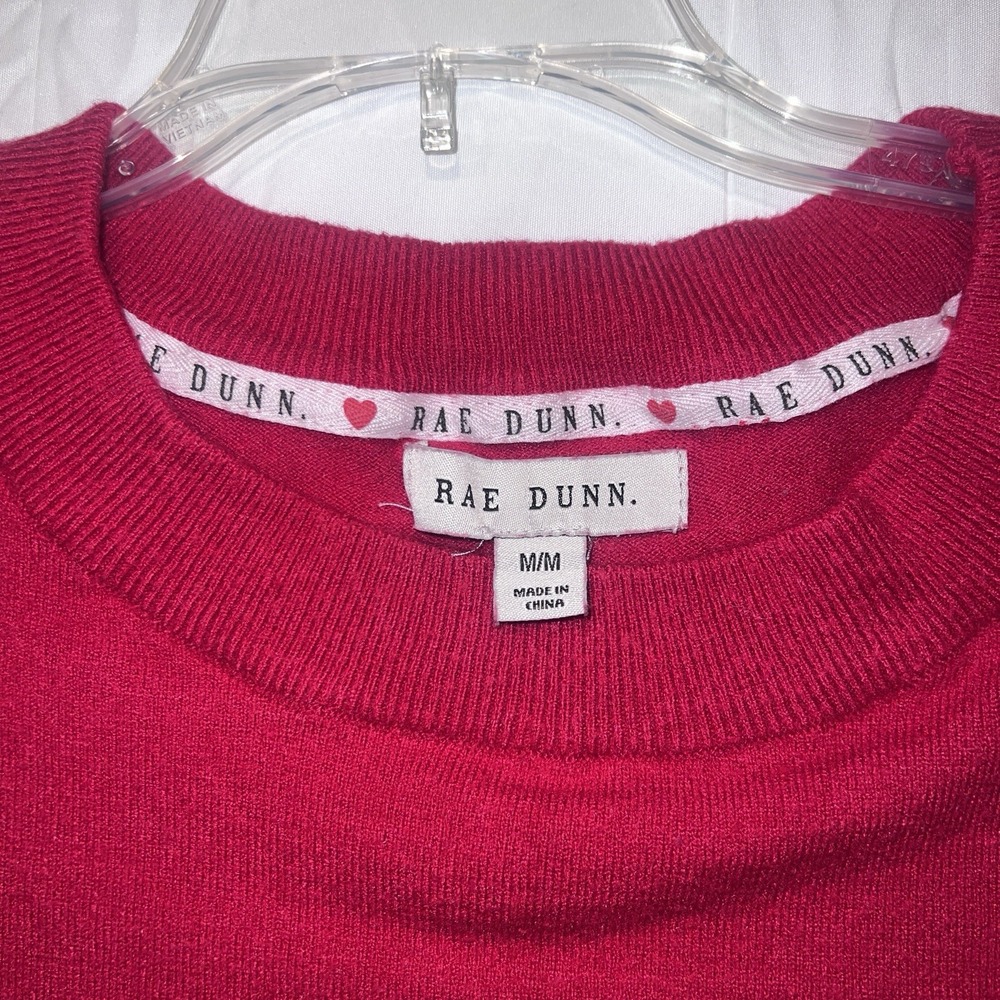 Rae Dunn Red "LOVE" Sweater Sz M Soft Stretch Valentine GrandmaCore - Picture 4 of 7